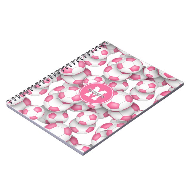 cute pink soccer balls pattern monogrammed notebook (Left Side)