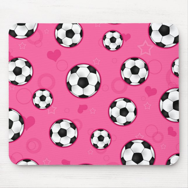 Cute Pink Soccer Star Print Mouse Mat (Front)