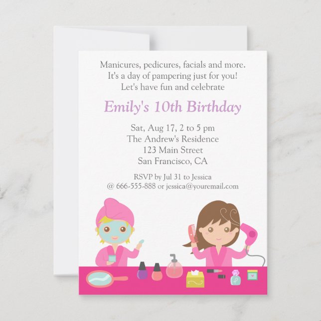 Cute Pink Spa Birthday Party Invitation (Front)