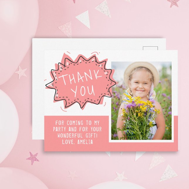 Cute Pink Speech Cloud Birthday Thank you Photo Postcard (Creator Uploaded)