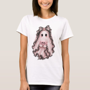Cute Pink Spider Ghost Halloween T-Shirt Coquett