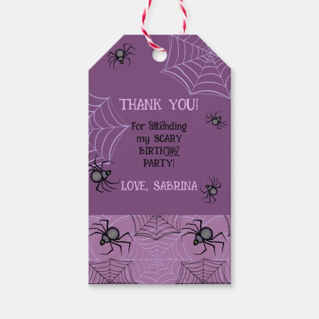 Cute Pink Spider Halloween Birthday Party Gift Tag (Front)