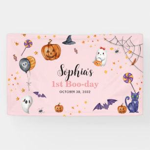 Cute Pink Spooky Halloween Kids Birthday Banner