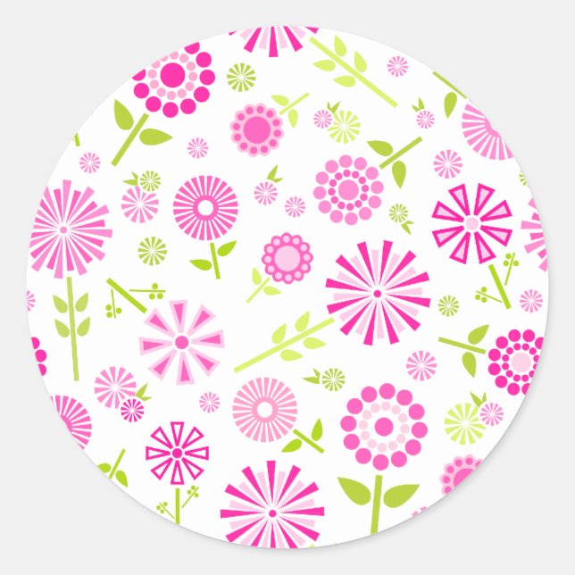 Cute pink spring flowers classic round sticker (Front)