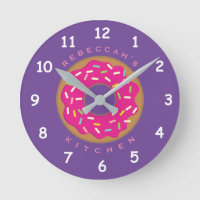Cute pink sprinkle round donut kitchen wall clock