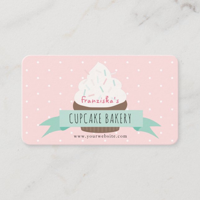 Cute Pink Sprinkles Cupcake Bakery Business Card (Front)