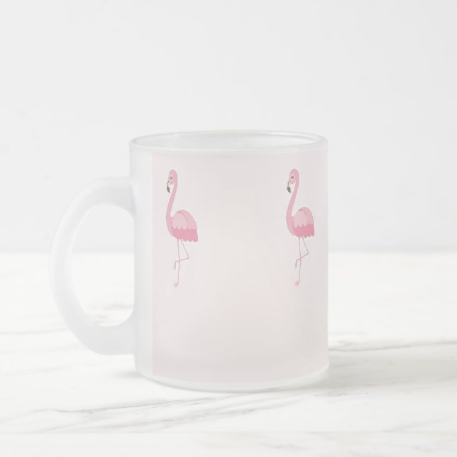 Cute pink standing flamingo frosted glass coffee mug (Left)