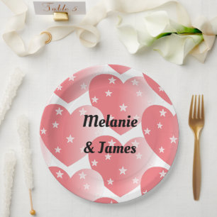 Cute Pink Star Hearts Pattern Paper Plate