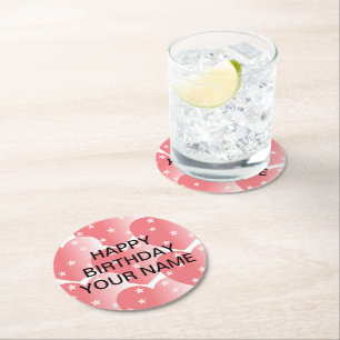 Cute Pink Star Pattern Round Paper Coaster