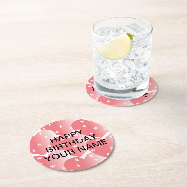 Cute Pink Star Pattern Round Paper Coaster (Insitu)