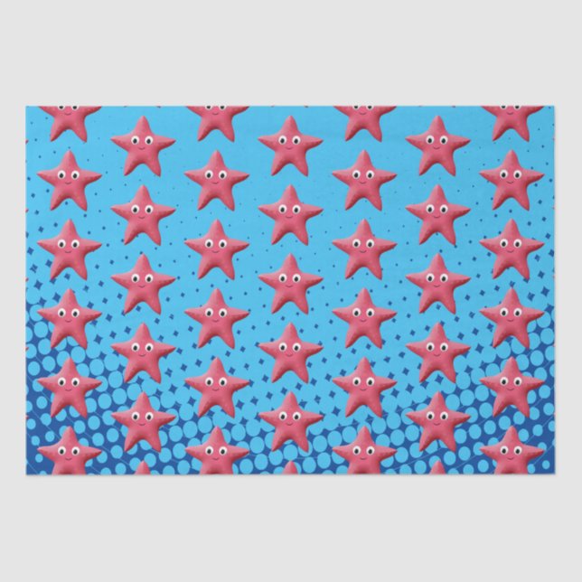 Cute Pink Starfish Blue Ocean Tissue Paper (Front)