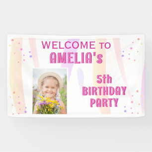 Cute Pink Stars Girl Photo Birthday Welcome  Banner