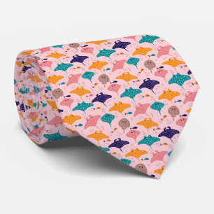 Cute pink sting ray and manta ray fish pattern tie