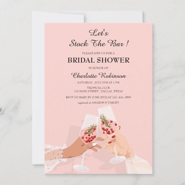 Cute Pink Stock The Bar Bridal Shower Invitation (Front)