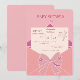 Cute Pink Stork Baby Girl Shower Invitation - Mini