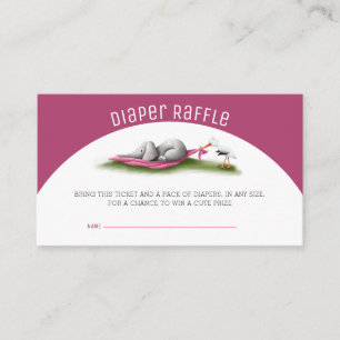 Cute Pink Stork Elephant Diaper Raffle Enclosure Card
