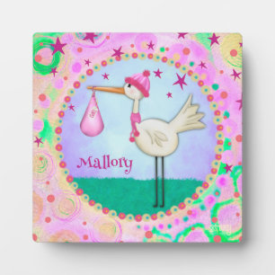 Cute Pink Stork Inspirivity Personalised Plaque