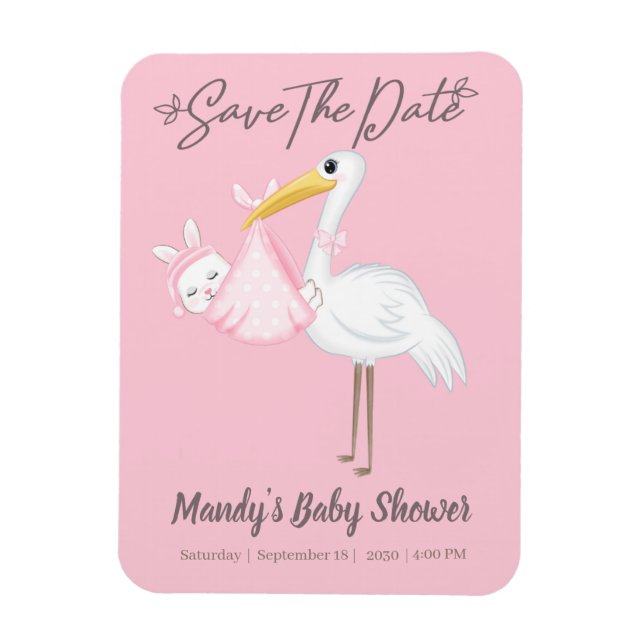 Cute Pink Stork Save the Date Flexible Magnet (Vertical)