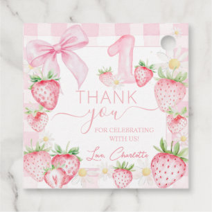 Cute Pink Strawberries Berry First 1st Birthday Favour Tags