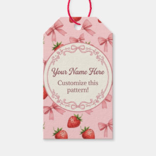Cute Pink Strawberry and Bows Pattern Custom Name Gift Tags
