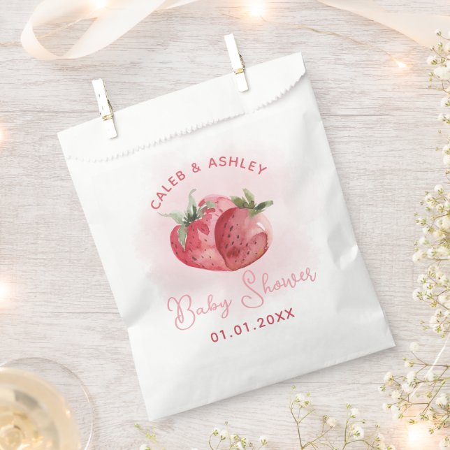 Cute Pink Strawberry Baby Shower Favour Bags (Clipped)