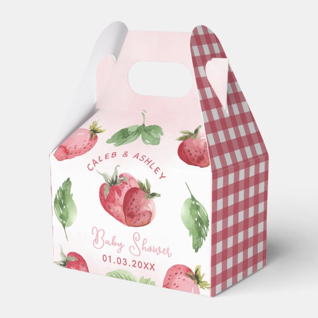 Cute Pink Strawberry Baby Shower Favour Box (Front Side)