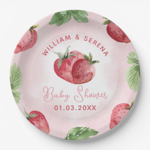 Cute Pink Strawberry Baby Shower Paper Plate