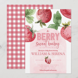Cute Pink Strawberry Berry Sweet Baby Shower Invitation