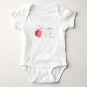Cute Pink Strawberry Birthday Girl ONE Baby Bodysuit
