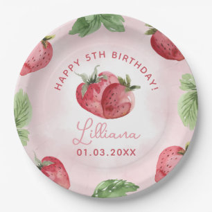 Cute Pink Strawberry Birthday Party Paper Plate