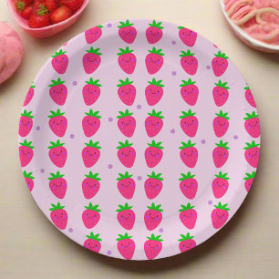 Cute Pink Strawberry Birthday Party  Paper Plate