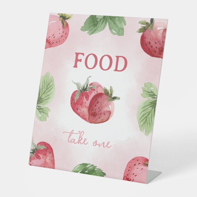 Cute Pink Strawberry Food Pedestal Sign (Front)