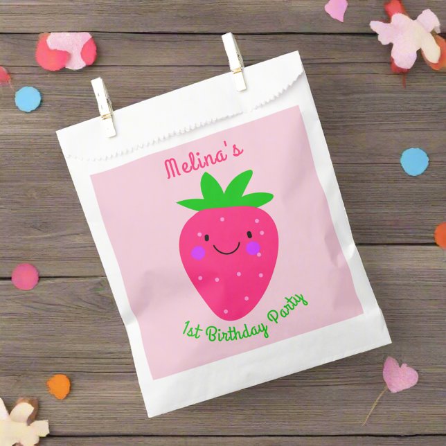 Cute Pink Strawberry Girl 1st Birthday Party  Favour Bags (Creator Uploaded)