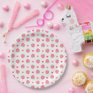 Cute Pink Strawberry Girl Birthday Party Paper Plate