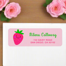 Cute Pink Strawberry Girly Script Return Address