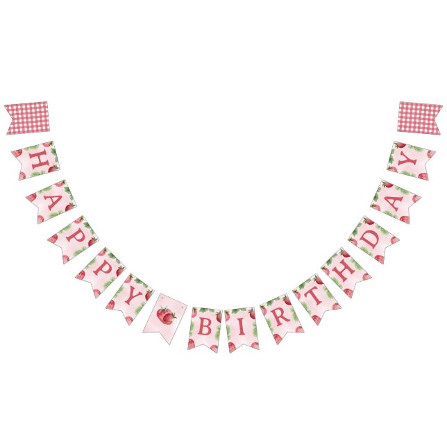 Cute Pink Strawberry Happy Birthday Bunting (All)
