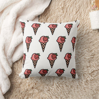 Cute Pink Strawberry Ice Cream Aesthetic Pattern Cushion