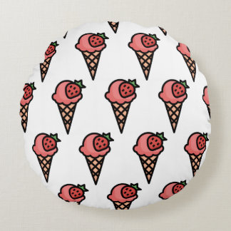 Cute Pink Strawberry Ice Cream Aesthetic Pattern Round Cushion
