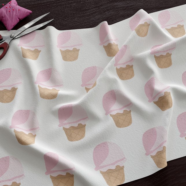 Cute Pink Strawberry Ice Cream Cone Pattern Fabric (A fun pink ice cream cone pattern fabric just for you)