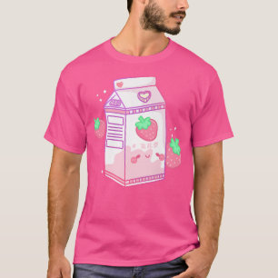 Cute Pink Strawberry Milk Japanese Kawaii Retro 90 T-Shirt