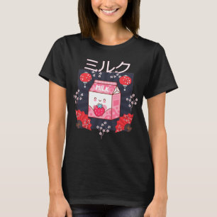 Cute Pink Strawberry Milk Japanese Kawaii Retro 90 T-Shirt