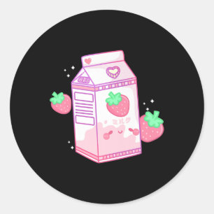 Cute Pink Strawberry Milk Japanese Kawaii Retro s Classic Round Sticker