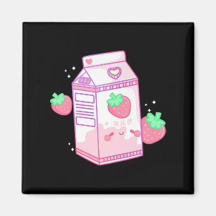 Cute Pink Strawberry Milk Japanese Kawaii Retro s Magnet