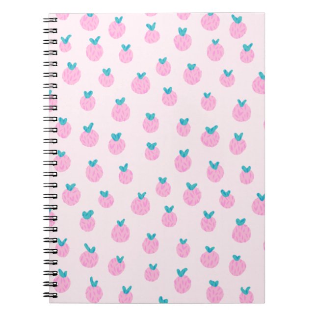 Cute Pink Strawberry Pattern – Kawaii Girly Notebook (Front)