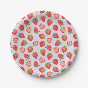 Cute pink strawberry pattern paper plate