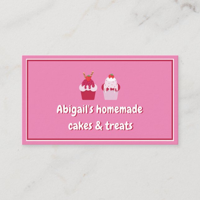 Cute Pink Strawberry Shortcakes, Catering / Bakery Business Card (Front)