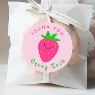Cute Pink Strawberry Unique Typography Thank You Classic Round Sticker