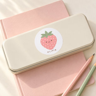 Cute Pink Strawberry with Smile Personalised Classic Round Sticker