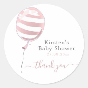 Cute Pink Striped Balloon - Baby Shower Thank You  Classic Round Sticker