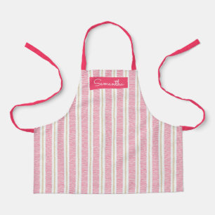Cute Pink Striped Custom Name Girls Apron
